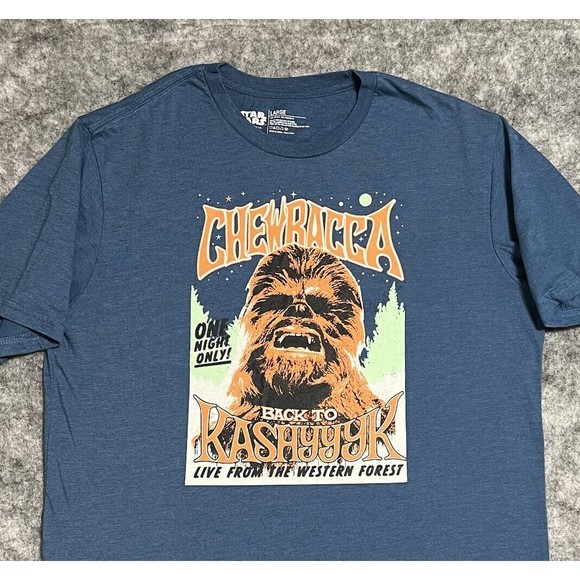CHEWBACCA Star Wars T-Shirt Men’s L Blue Back To Kashyyyk Retro Graphics - Picture 10 of 12